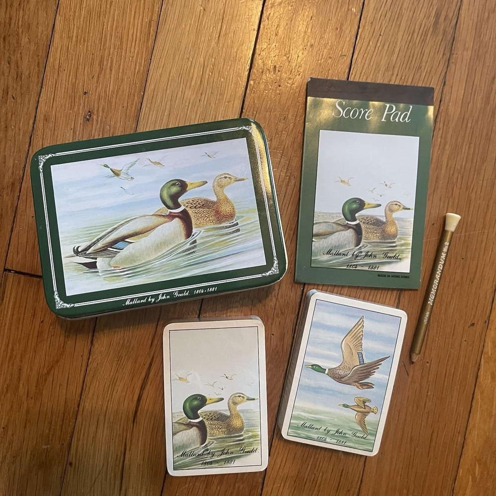 Vintage UNOPENED Mallard by JOHN GOULD Playing Cards Ducks Double Deck Metal Tin
